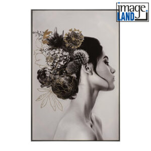 Imageland Bild Dame mit schwarzem Haar und Blumen