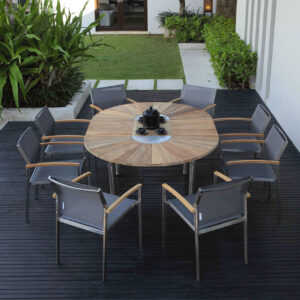 Zebra Tisch Catax 7537 pulverbeschichtet Edelstahl/Teak